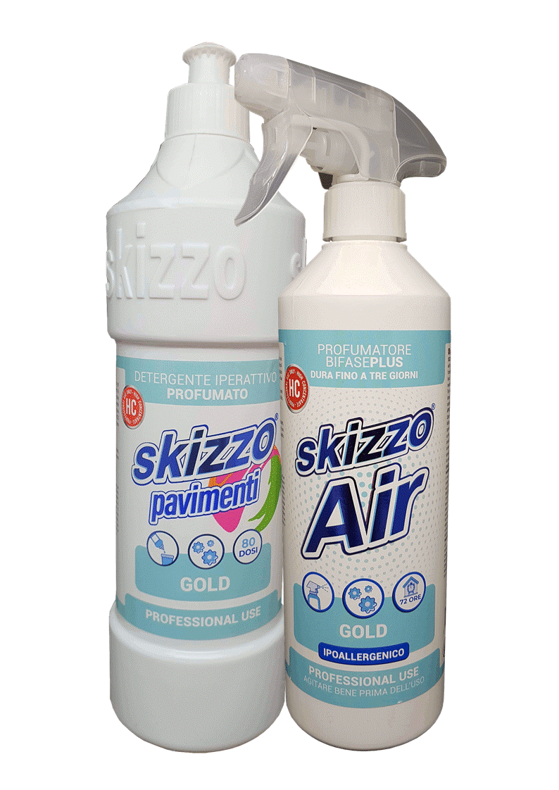 Detergente Pavimenti Skizzo Gold 750ml + Profumatore Skizzo air Gold 600ml