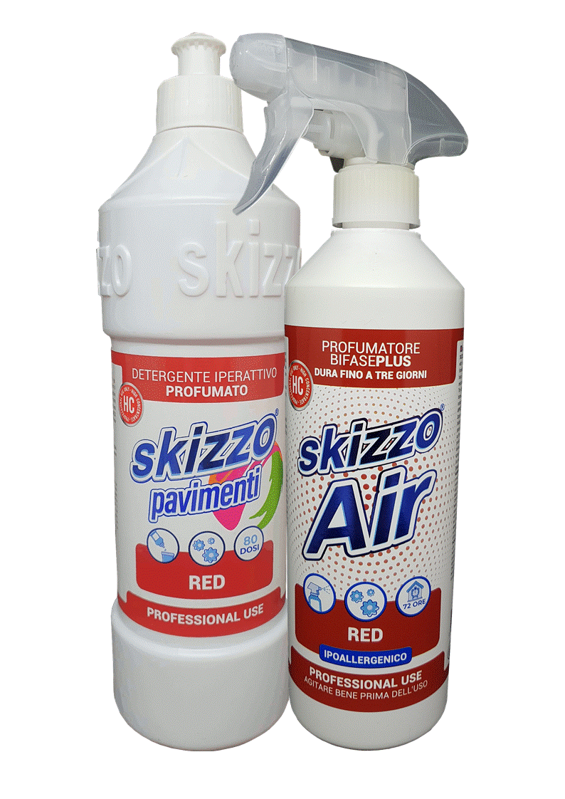 Detergente in gel per pavimenti Skizzo Red 750ml + Profumatore Skizzo air  red 600ml.